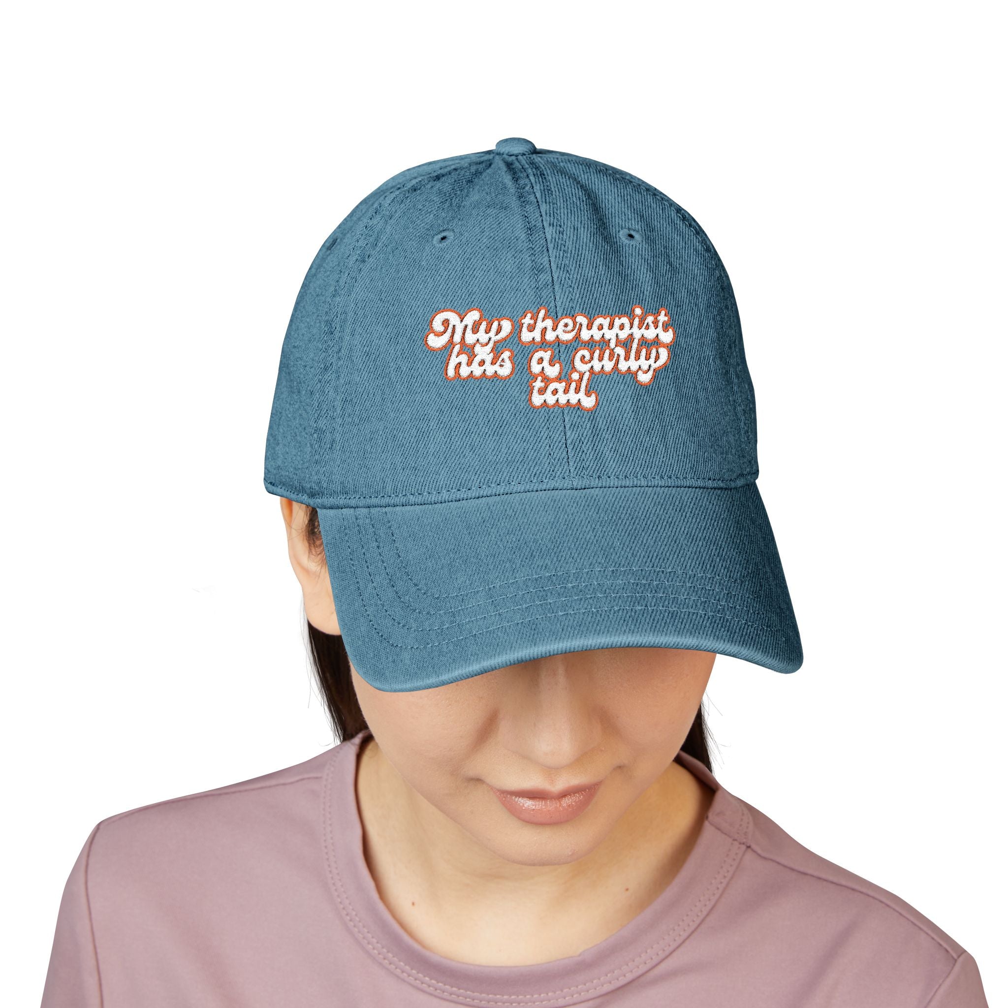 Pug Therapist Wholesome Meme Embroidered Denim Hat