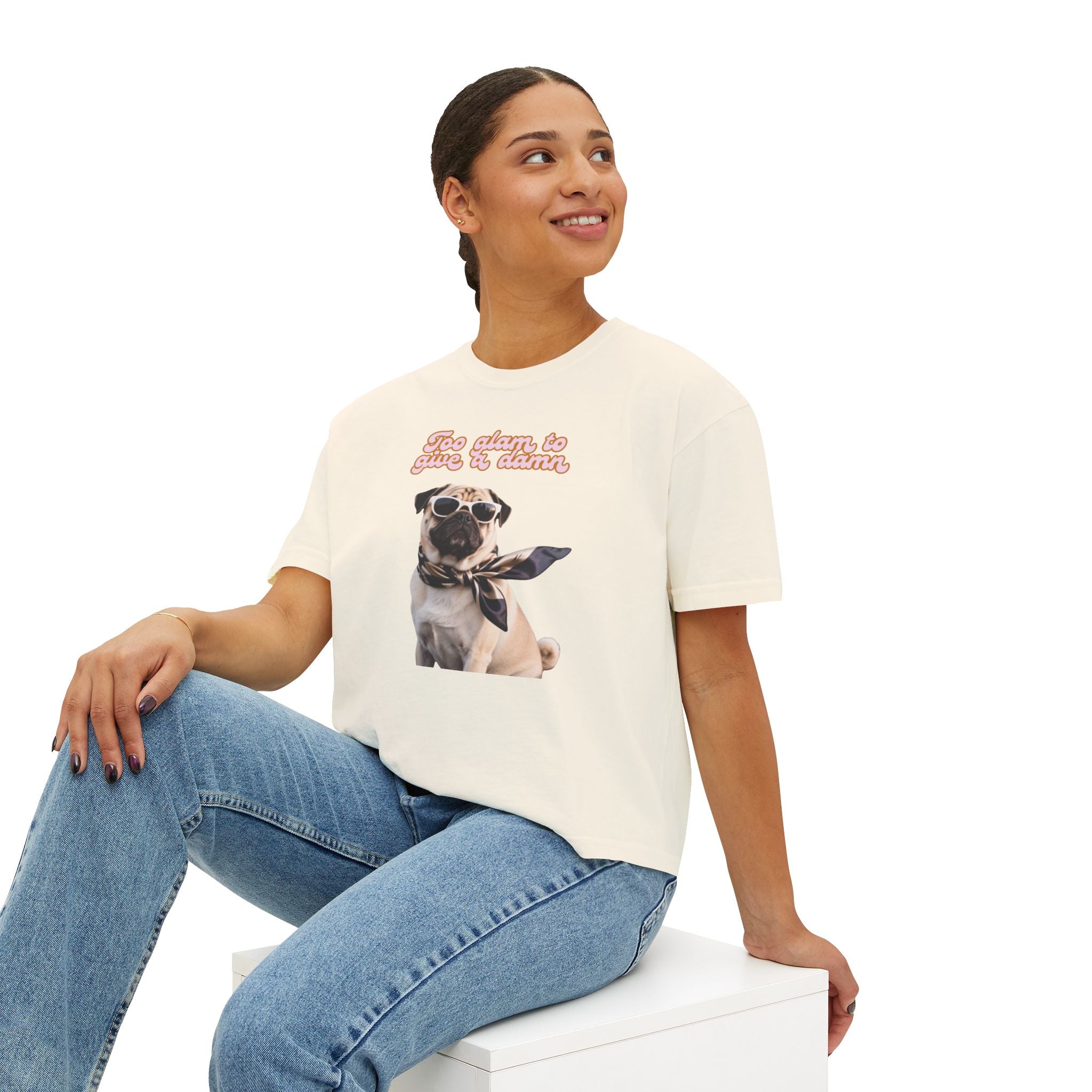 Boxy Tee Too Glam Pug Bougie Women's T-Shirt