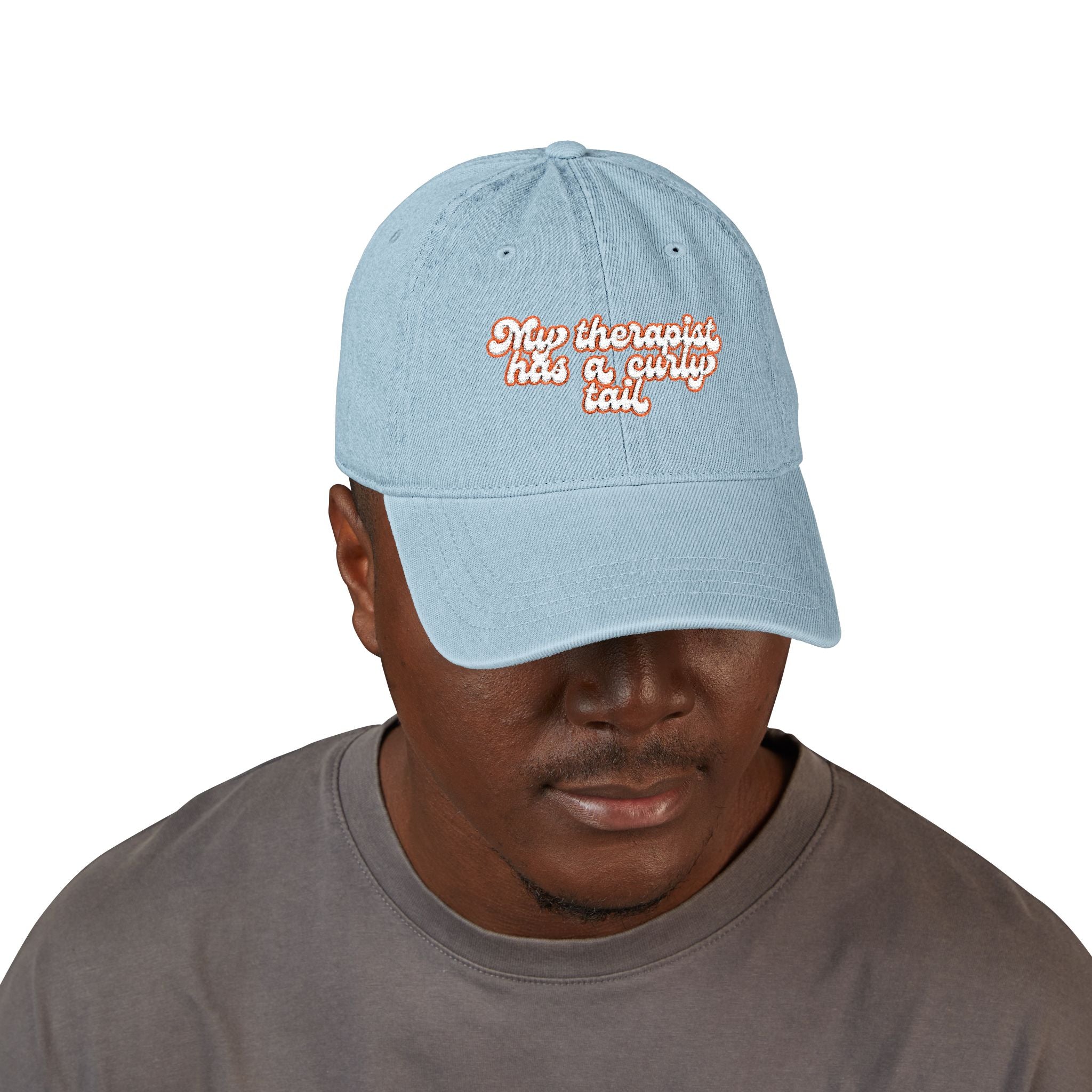Pug Therapist Wholesome Meme Embroidered Denim Hat