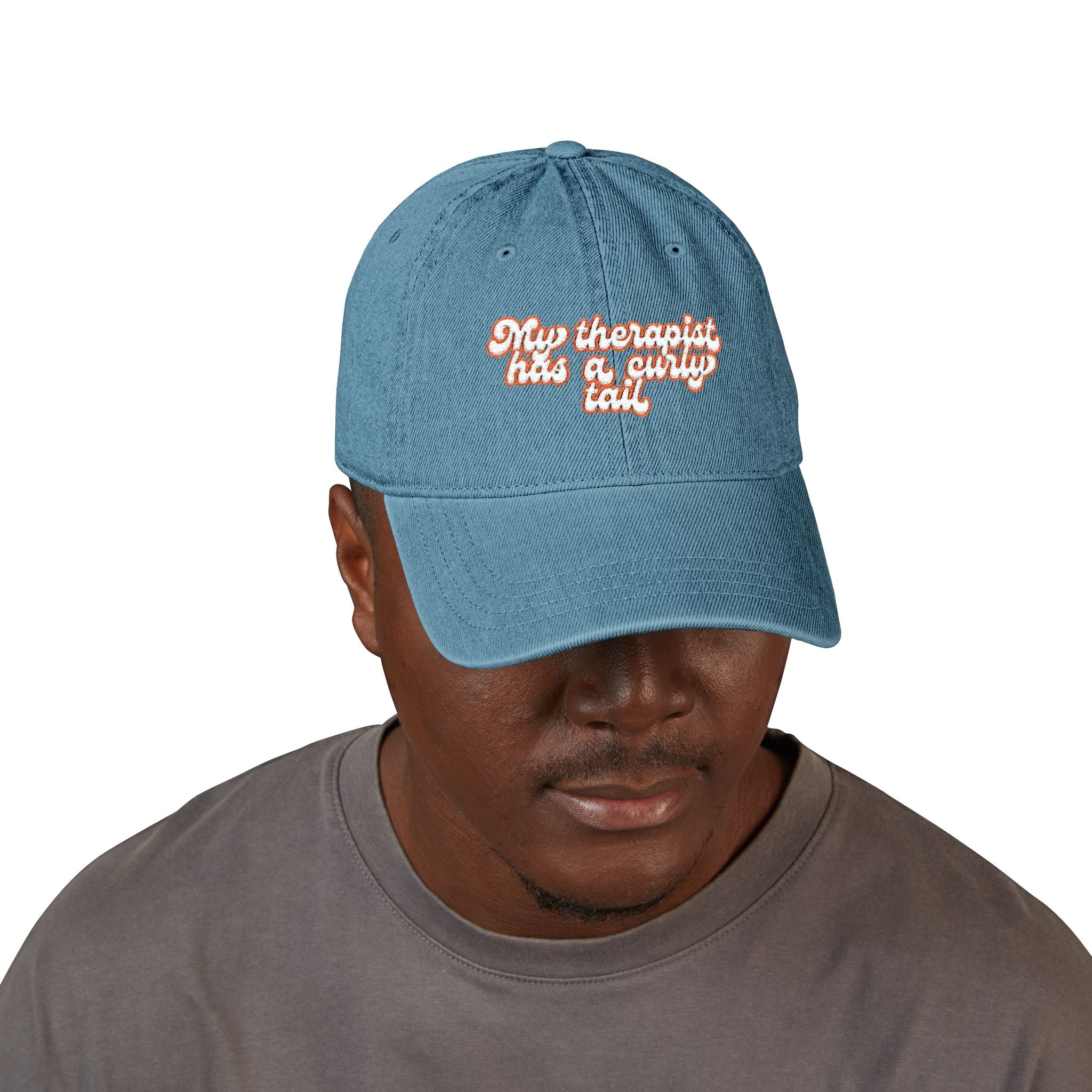 Pug Therapist Wholesome Meme Embroidered Denim Hat