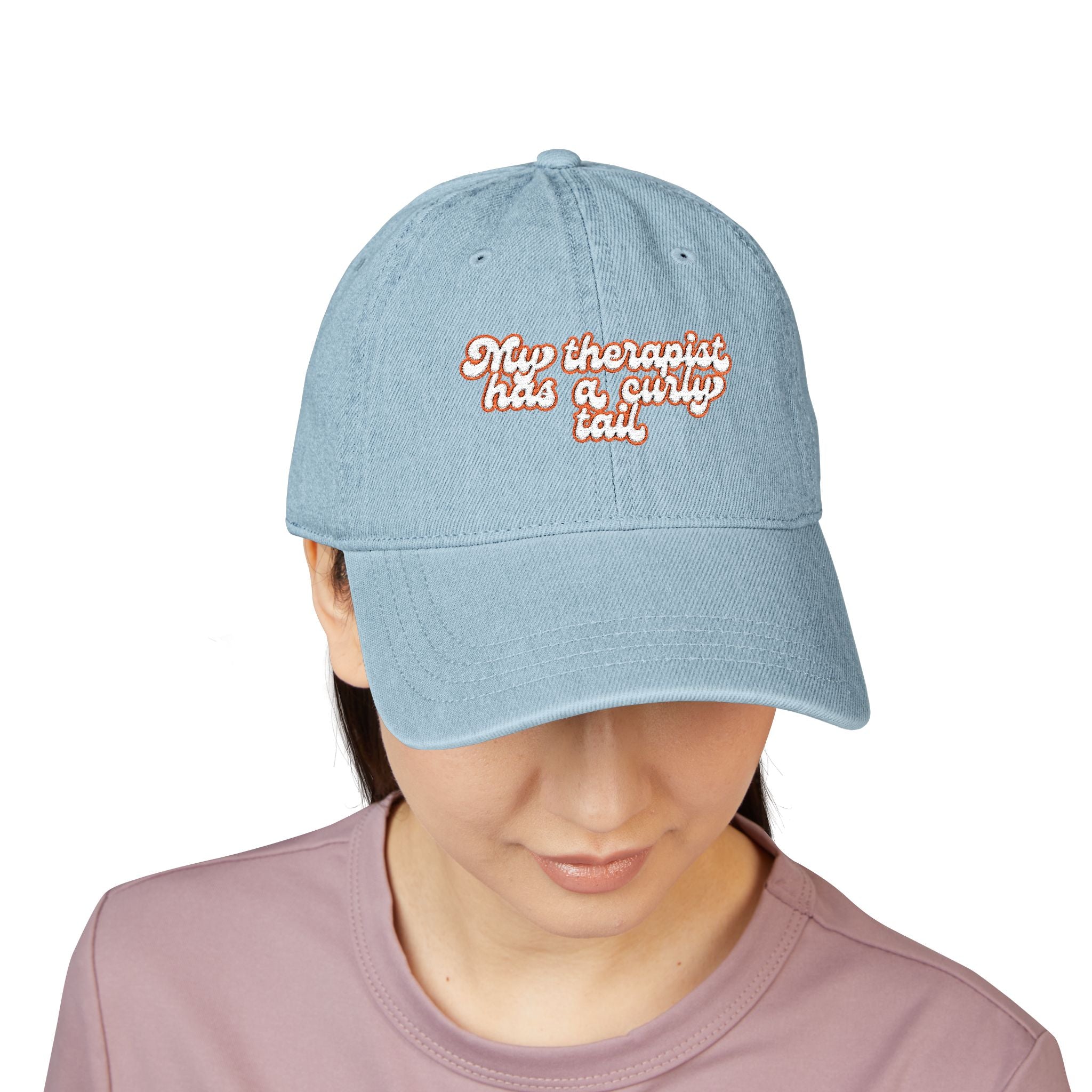 Pug Therapist Wholesome Meme Embroidered Denim Hat